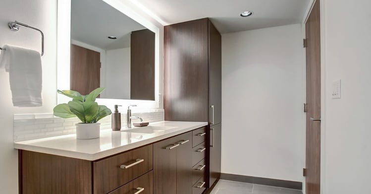 Bathroom Renovation with Wood Cabinets by COOPER Design Build 