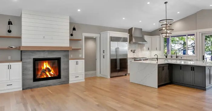 Kitchen Remodel with Stunning Fireplace in Portland| COOPER Design Build