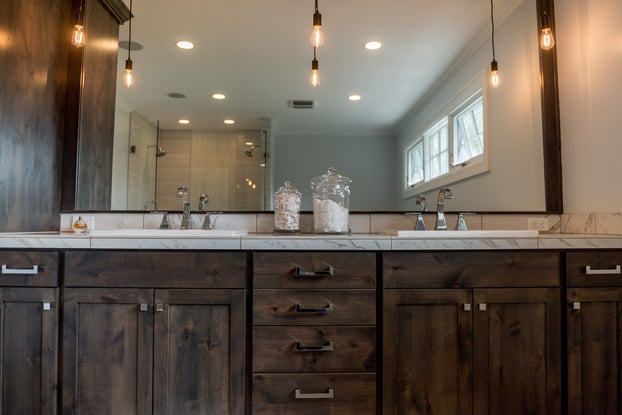 elegant bathroom with wood vanity