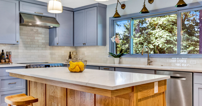 cooper-design-build-kitchen-countertop with blue cabinets